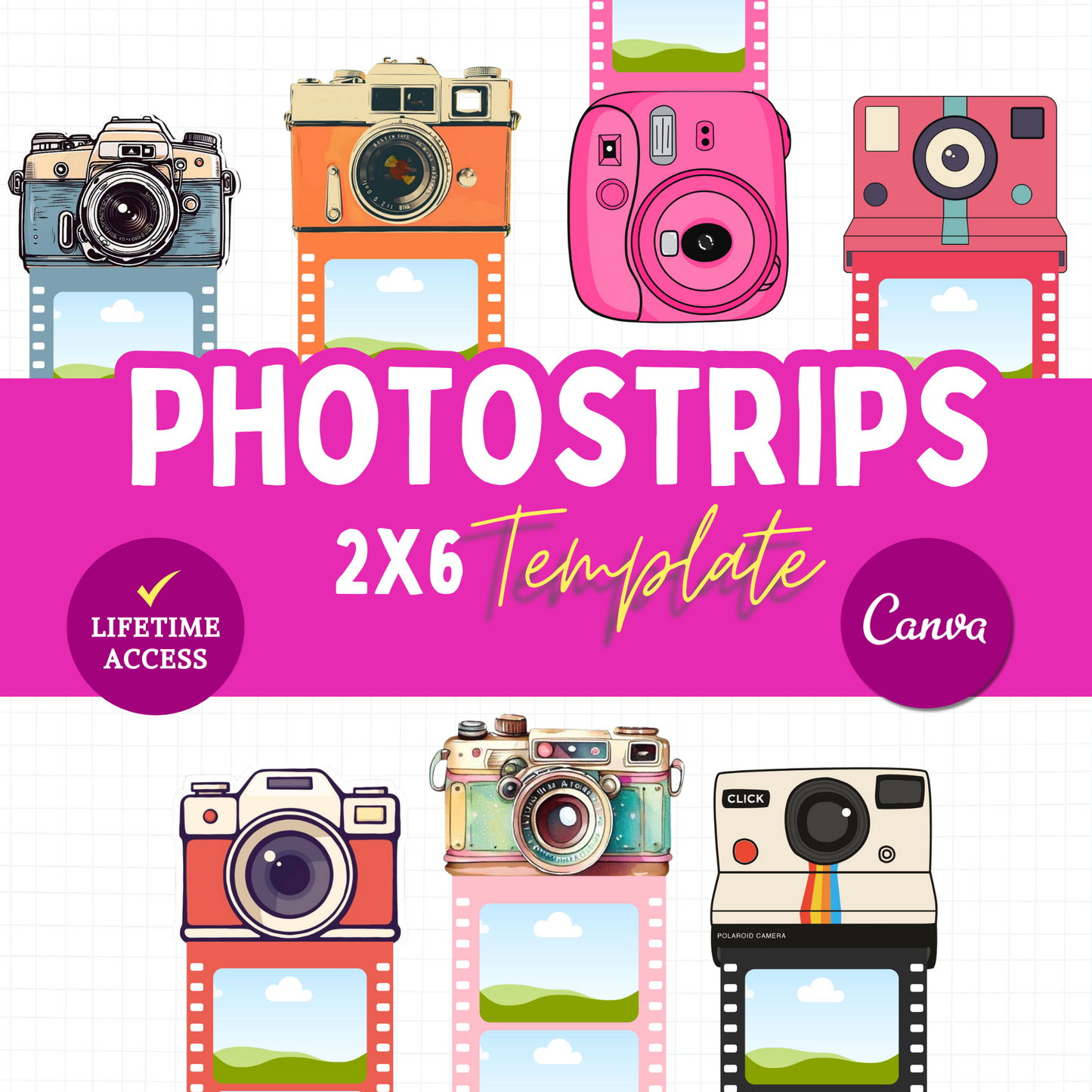 7 PhotoStrip Printable Canva Templates | Fully Editable | Instant Access | Digital Download